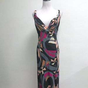 Diane Von Furstenberg black pink gray silk geometric print bias cut midi dress 8